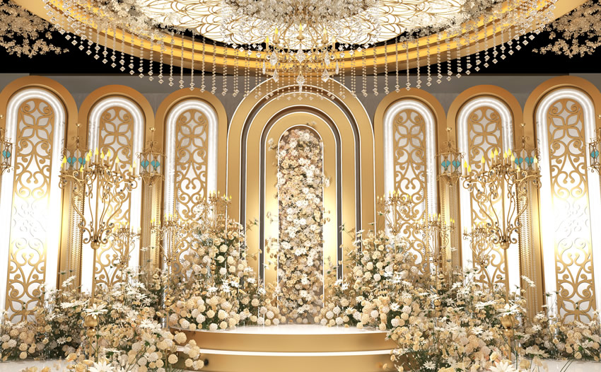扶风香槟色调婚礼堂效果展示